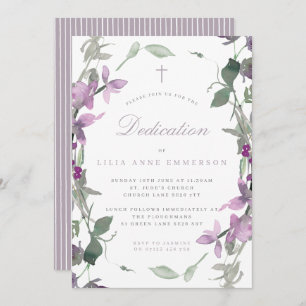 Lilac Wildflowers & Cross Dedication Invitation