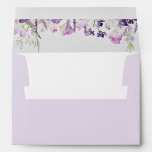 Lilac wildflowers elegant purple wedding envelope