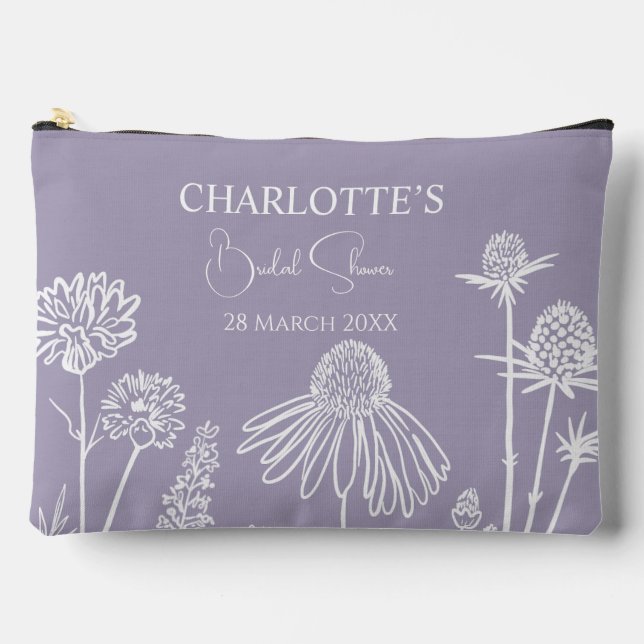 Lilac  Wildflowers Sketched Floral Bridal Shower  Accessory Pouch (Front)