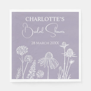 Lilac  Wildflowers Sketched Floral Bridal Shower  Napkin