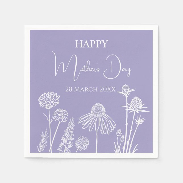 Lilac Wildflowers Sketched Happy Mother’s Day  Napkin (Front)