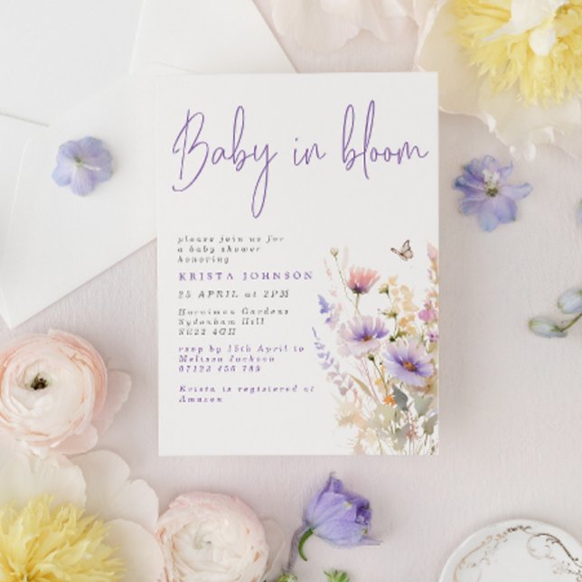 Lilac Wildflowers Spring Baby In Bloom Baby Shower Invitation (Creator Uploaded)