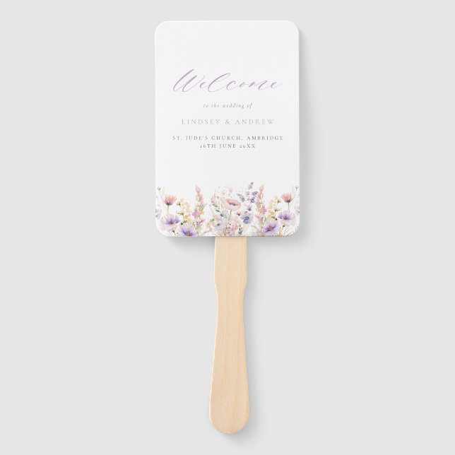 Lilac Wildflowers Wedding Program Hand Fan (Front)