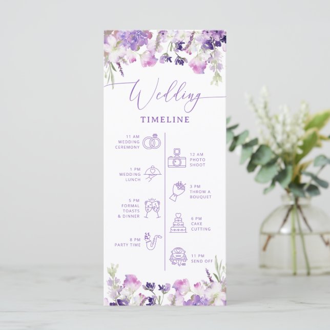 Lilac wildflowers wedding timeline program programme (Standing Front)