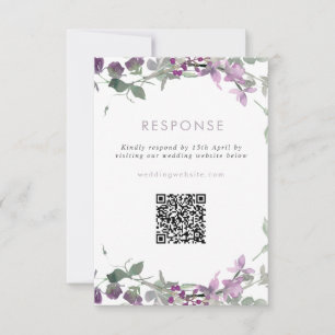 Lilac Wildflowers Wedding Website QR Code RSVP Card