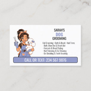 Lilac Winking Groomer Girl QR Dog Grooming Business Card