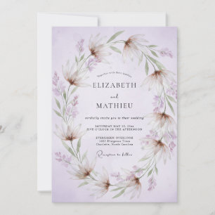 Lilac Wispy Floral Wreath Wedding Invitation
