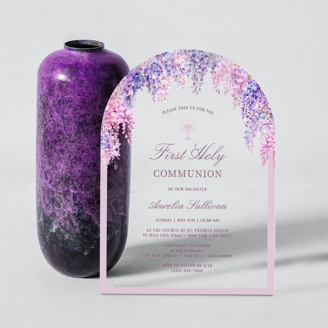Lilac Wisteria Arch First Communion Acrylic Invitations (Creator Uploaded)