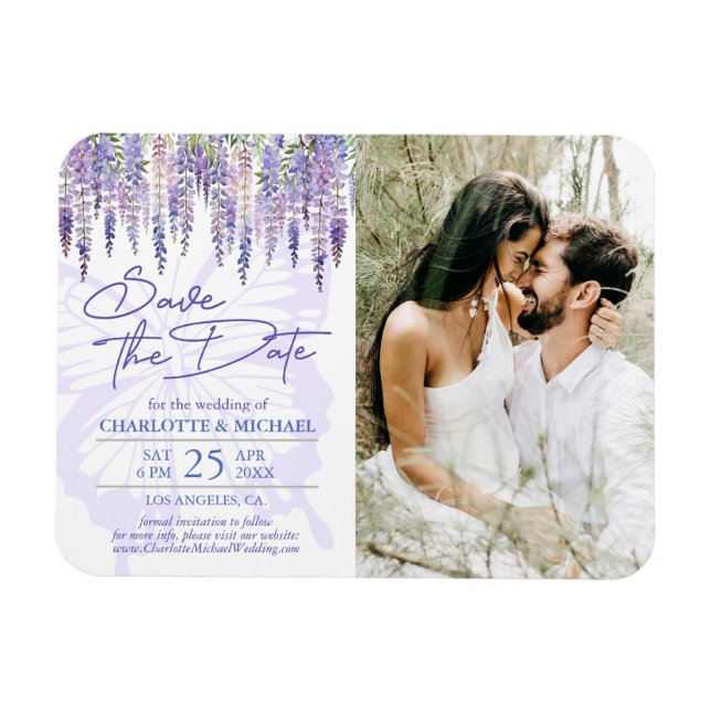 Lilac Wisteria Garden Wedding Photo Save the Date Magnet (Horizontal)