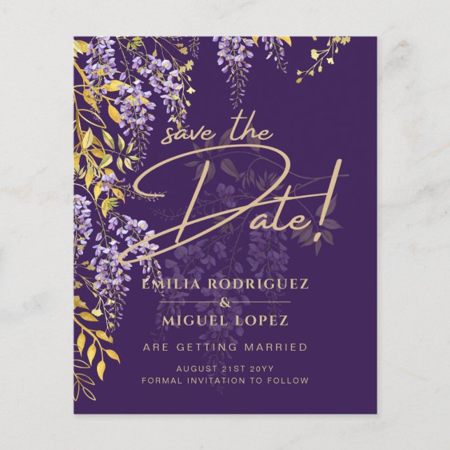Lilac Wisteria Purple Wedding Save The Date Flyer (Front)