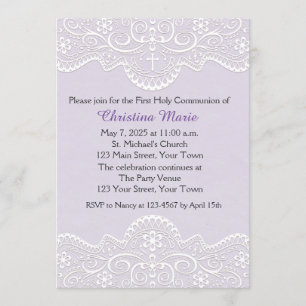 Lilac with Lace, Cross, Religious Invitation