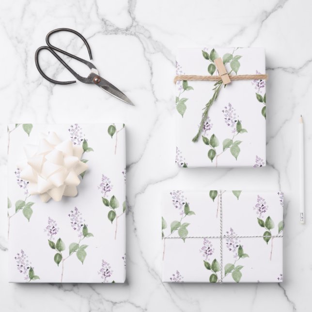 Lilac Wrapping Paper Flat Sheet Set of 3 (Front)