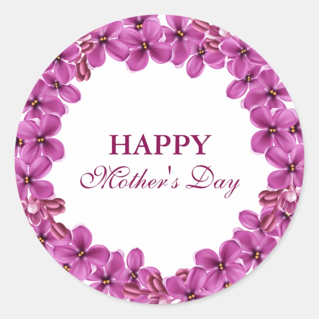 Lilac Wreath Happy Mothers Day Stickers (Front)