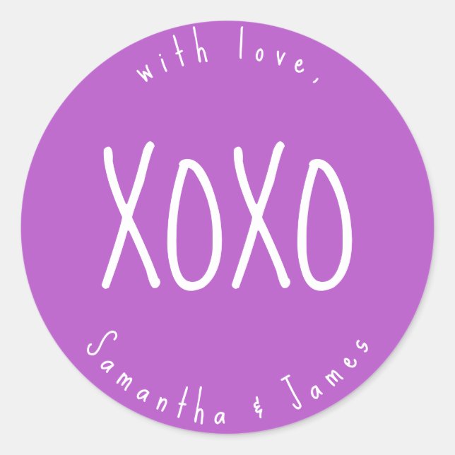 Lilac XOXO Romantic Personalised Classic Round Sticker (Front)