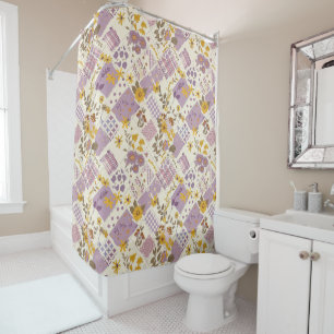 Lilac Yellow Patchwork Quilt Rustic Floral Retro  Shower Curtain