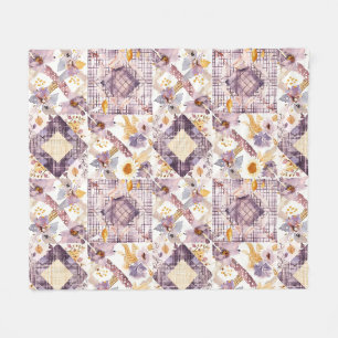 Lilac Yellow Quilt Patchwork Gingham Cottagecore Fleece Blanket