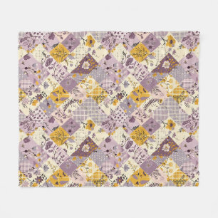 Lilac Yellow Quilt Patchwork Gingham Cottagecore Fleece Blanket