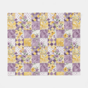 Lilac Yellow Quilt Patchwork Gingham Cottagecore Fleece Blanket