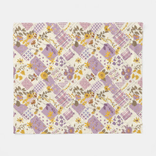 Lilac Yellow Quilt Patchwork Gingham Cottagecore Fleece Blanket