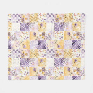 Lilac Yellow Quilt Patchwork Gingham Cottagecore Fleece Blanket