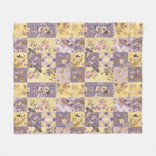 Lilac Yellow Quilt Patchwork Gingham Cottagecore Fleece Blanket