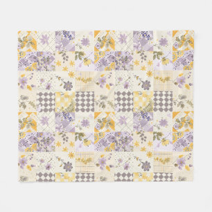 Lilac Yellow Quilt Patchwork Gingham Cottagecore Fleece Blanket