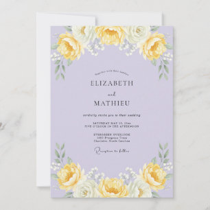 Lilac Yellow Ranunculus Dusty Eucalyptus Wedding Invitation