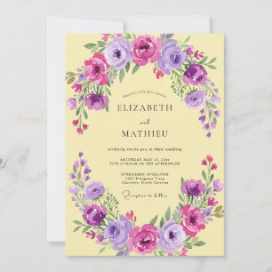 Lilac Yellow Ranunculus Muted Eucalyptus Wedding Invitation