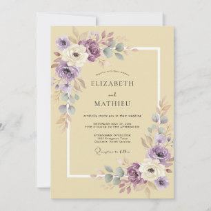 Lilac Yellow Ranunculus Soft Eucalyptus Wedding Invitation