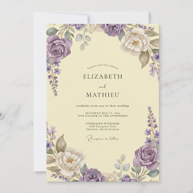 Lilac Yellow Wildflower Wedding Invitation (Front)