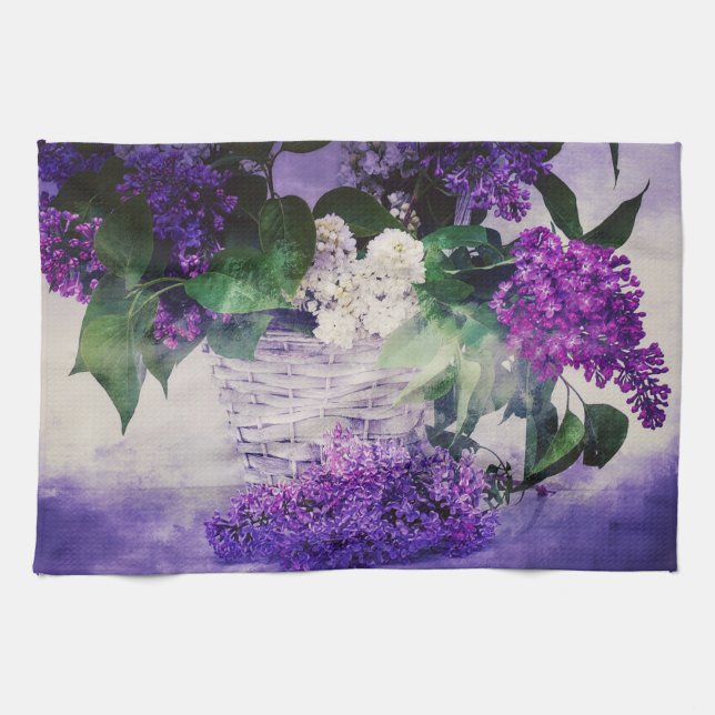 Lilacs and Basket Tea Towel (Horizontal)