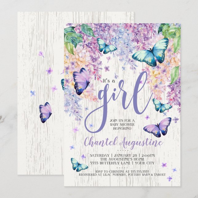 Lilacs and Butterfly | Baby Shower Invitation (Front/Back)