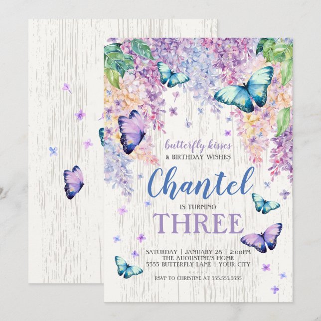 Lilacs and Butterfly | Birthday Invitation (Front/Back)