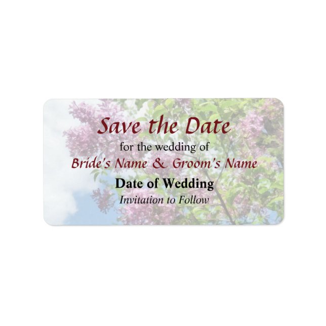 Lilacs and Clouds Save the Date Label (Front)