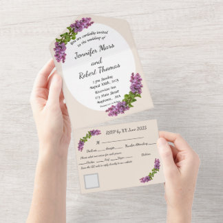 Lilacs and Cream All in One Wedding Invite
