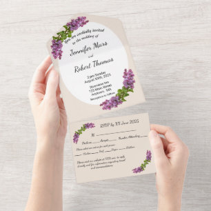 Lilacs and Cream All in One Wedding Invite_2 All In One Invitation