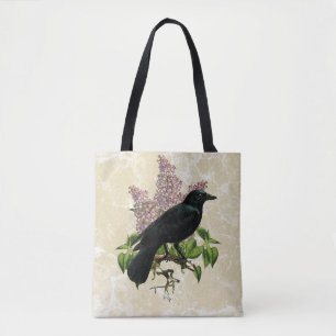 Lilacs And Crow Tote Bag