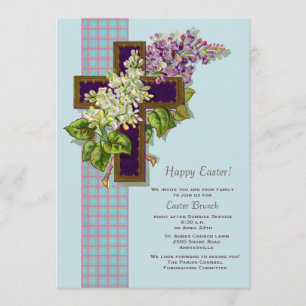 Lilacs and Crucifix Easter Invitation