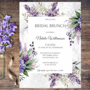 Lilacs and Heather on Marbled White Bridal Brunch Invitation