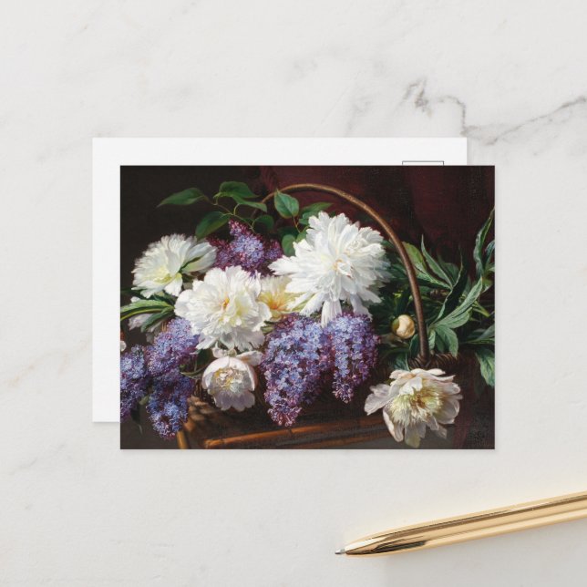 Lilacs and peonies Floral Art Postcard (Front/Back In Situ)