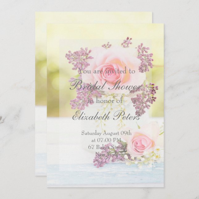 Lilacs and Roses Vintage Wedding Bridal Shower Invitation (Front/Back)