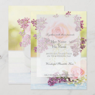 Lilacs and Roses Vintage Wedding Invitation