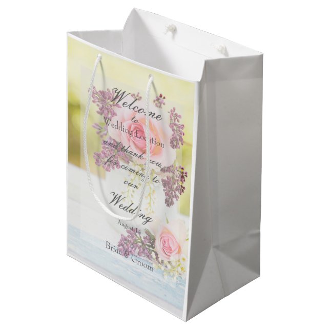 Lilacs and Roses Vintage Wedding Medium Gift Bag (Front Angled)