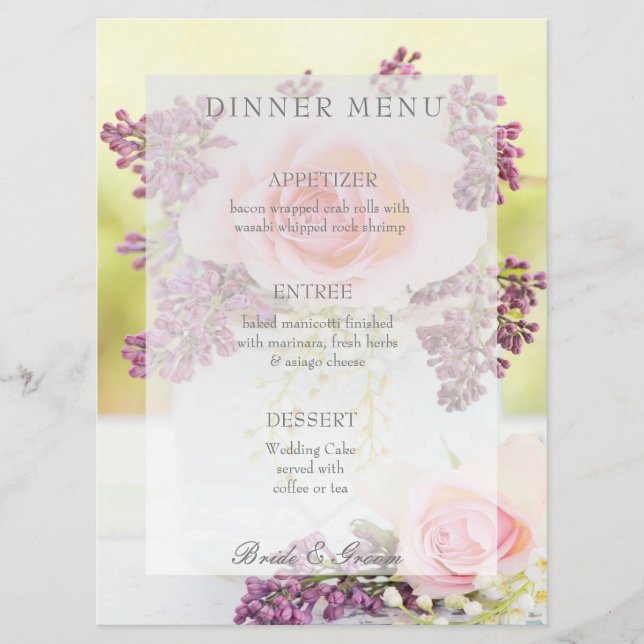 Lilacs and Roses Vintage Wedding menu (Front)