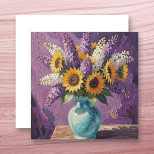 Lilacs and Sunflowers Botanical Design Blank Card