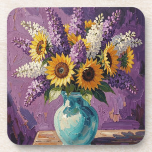 Lilacs and Sunflowers Botanical Design Coaster
