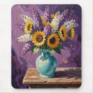 Lilacs and Sunflowers Botanical Design Mouse Mat