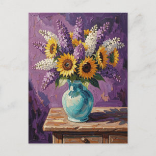 Lilacs and Sunflowers   Botanical Design   Postcard