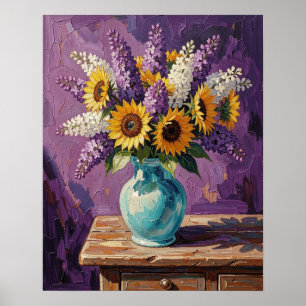 Lilacs and Sunflowers   Botanical Design   Poster