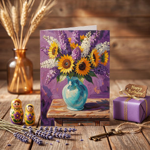 Lilacs and Sunflowers Happy Birthday Mum Card